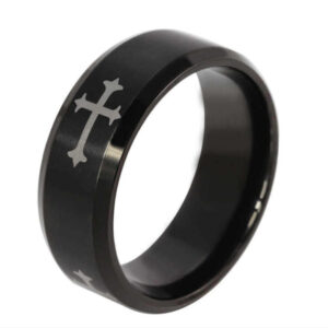 Beautiful Cross Ring with intricate gothic cross design in polished stainless steel.