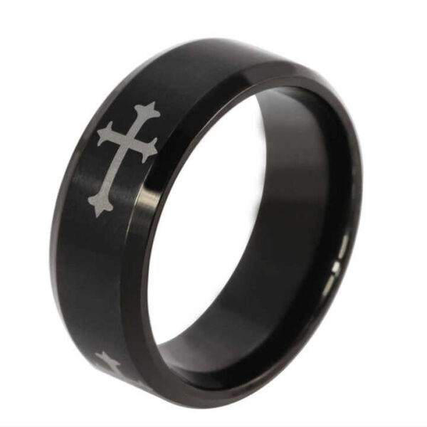 Beautiful Cross Ring with intricate gothic cross design in polished stainless steel.