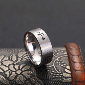 Elegant stainless steel cross ring presented in a gift box, ideal for men and women