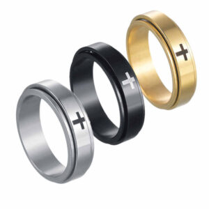Close-up view of the Unisex Cross Ring, showcasing its polished finish and cross engraving.