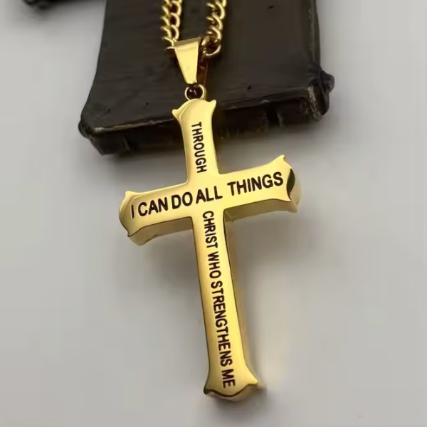 Philippians 4:13 Thick Cross Necklace - Image 3