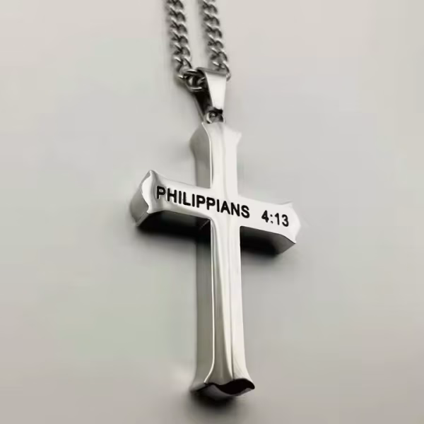 Philippians 4:13 Thick Cross Necklace - Image 2