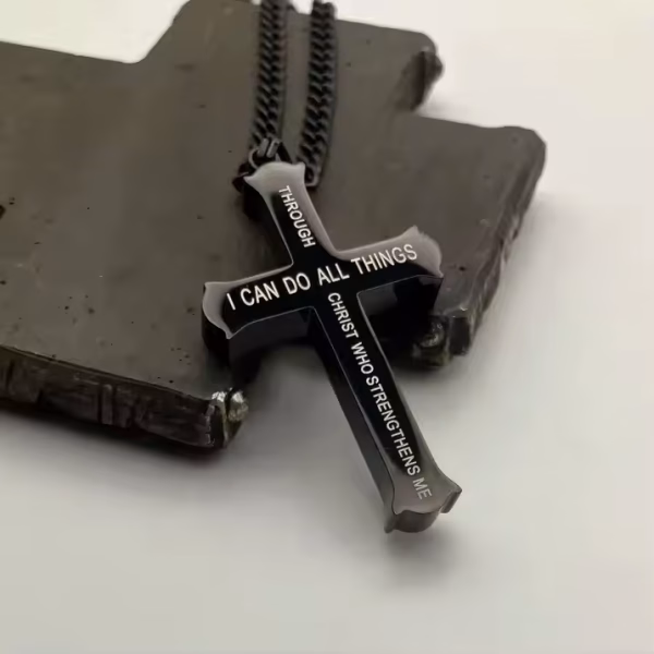 Philippians 4:13 Thick Cross Necklace - Image 5