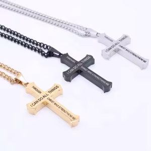 Philippians 4:13 Thick Cross Necklace