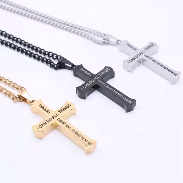 Philippians 4:13 Thick Cross Necklace