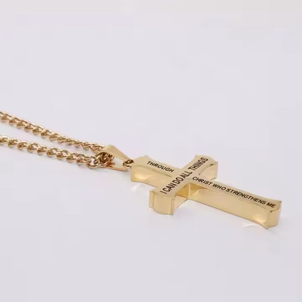 Philippians 4:13 Thick Cross Necklace - Image 4