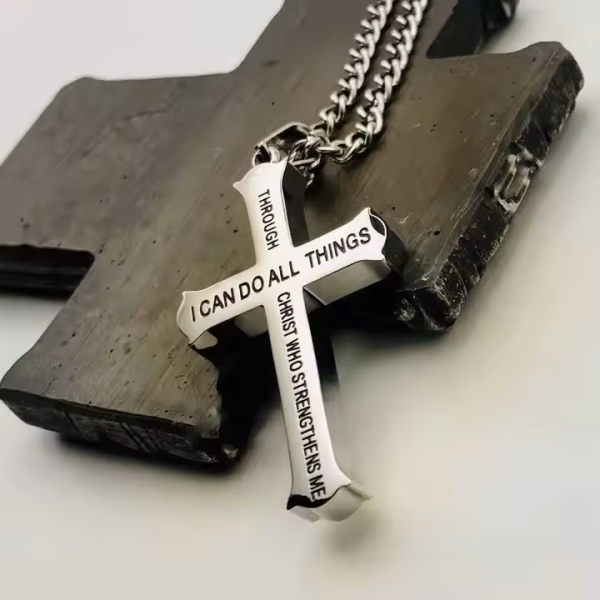 Philippians 4:13 Thick Cross Necklace - Image 6
