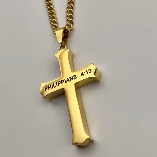 Philippians 4:13 Thick Cross Necklace - Image 8
