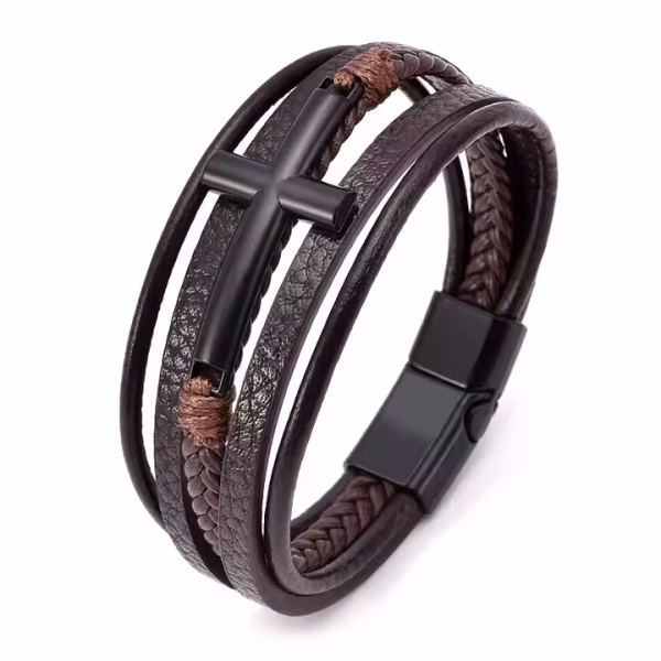 Leather Bracelet with Cross - Image 8