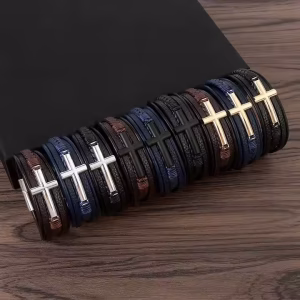 Leather Bracelet with Cross