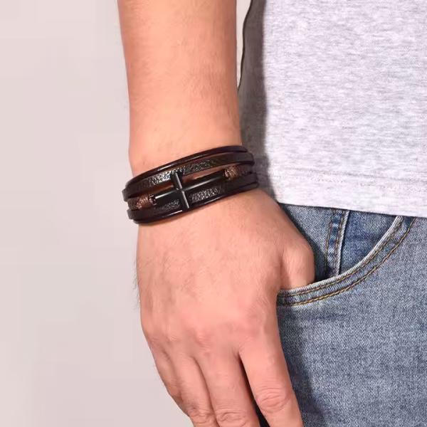 Leather Bracelet with Cross - Image 7