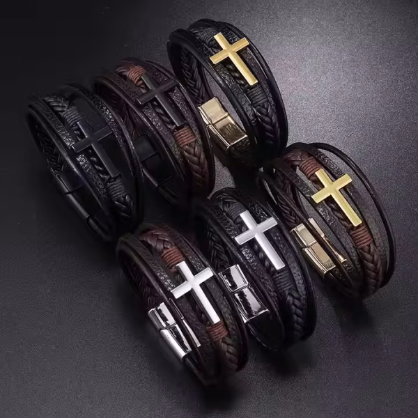 Leather Bracelet with Cross - Image 3