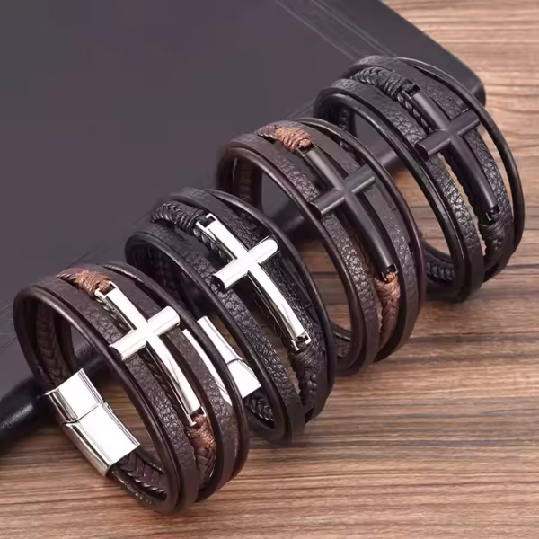 Leather Bracelet with Cross - Image 4
