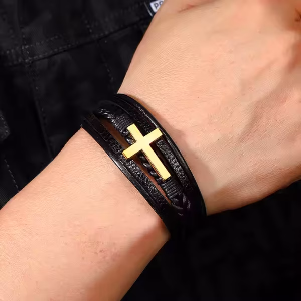 Leather Bracelet with Cross - Image 6