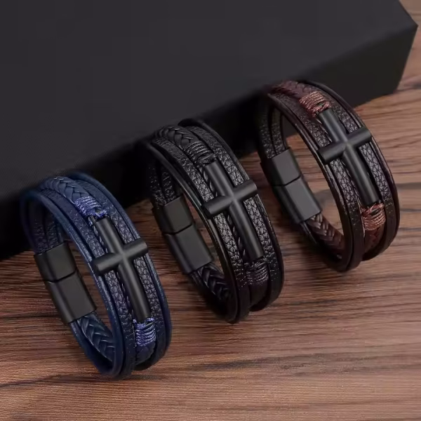 Leather Bracelet with Cross - Image 5